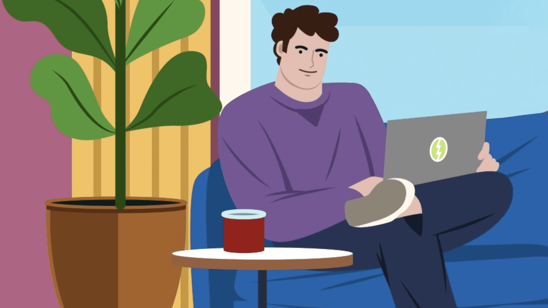 man-met-laptop-op-de-bank-en-koffie